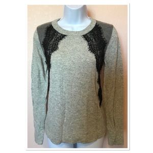 J. Crew Gray Black Lace Design Sweater Size Medium
